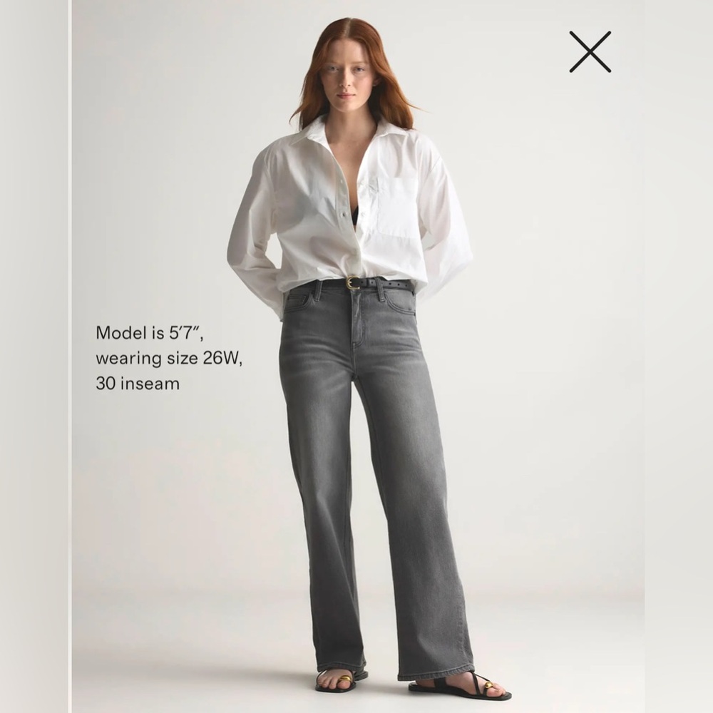 Quince Bella Stretch Relaxed Straight Stonewashed Grey Wide-Leg Jeans - Picture 4 of 6
